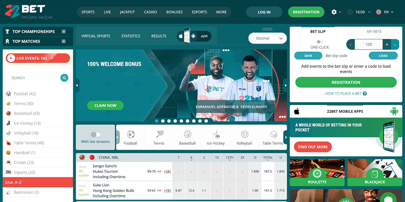 22Bet Desktop Website