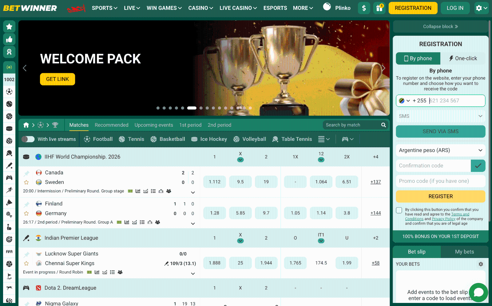 BetWinner Desktop Website